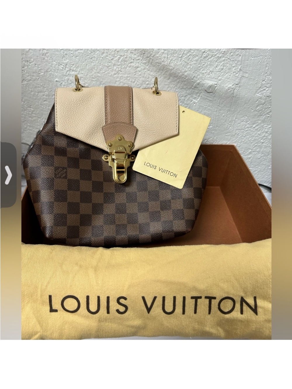 Louis Vuitton Brown Damier Canvas with Beige & Tan Leather Shoulder Bag